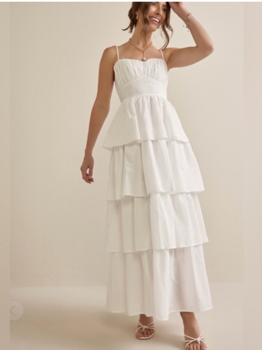 Francesca's Collections White Tiered Lace-Back Maxi Dress